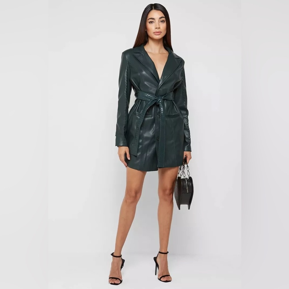 Manière De Voir Vegan Leather Belted Blazer Dress
